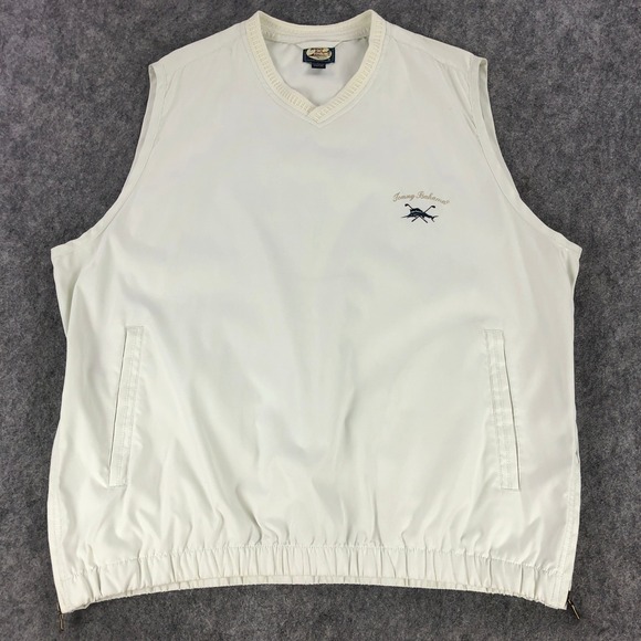 Tommy Bahama Mens Golf Vest XL Cream Sleeveless V-Neck Side Zips Logo Polyester - Picture 1 of 12